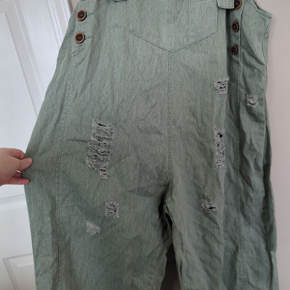 Three Bird Nest Sage Green Women's Denim Overalls Dress - Picture 7 of 12